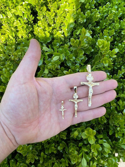 Italiano Silver, Inc 14k Gold Over Real Solid 925 Silver Cross Jesus Piece Crucifix Pendant Necklace
