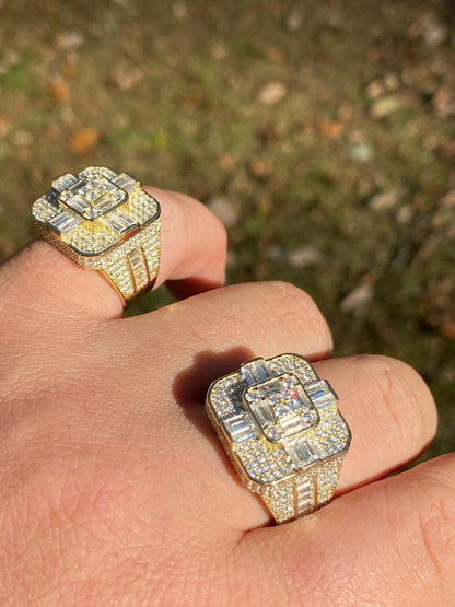 Italiano Silver, Inc 14k Gold Over Real Solid 925 Silver Mens Baguette Diamond Cross Ring Hip Hop