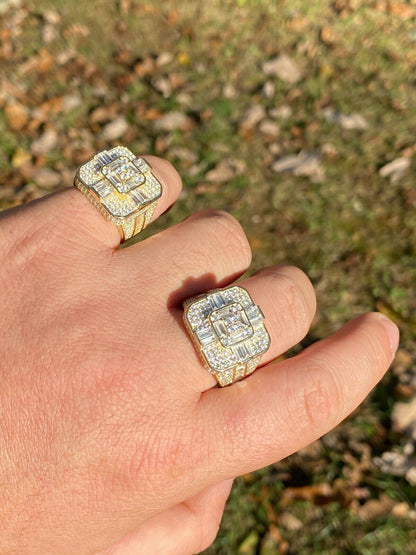 Italiano Silver, Inc 14k Gold Over Real Solid 925 Silver Mens Baguette Diamond Cross Ring Hip Hop