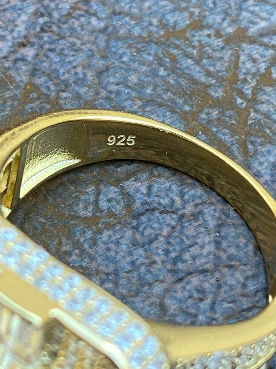 Italiano Silver, Inc 14k Gold Over Real Solid 925 Silver Mens Baguette Diamond Cross Ring Hip Hop