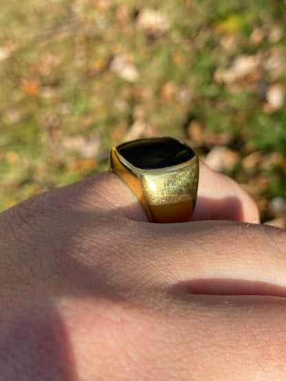 Italiano Silver, Inc 14k Gold Over Real Solid 925 Sterling Silver Black Onyx Stone Mens Signet Ring