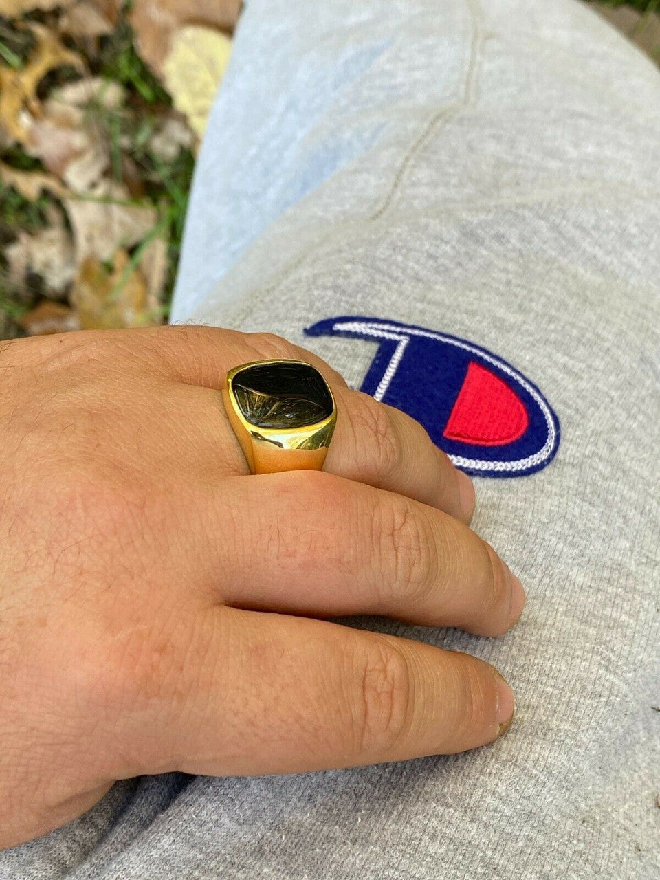 Italiano Silver, Inc 14k Gold Over Real Solid 925 Sterling Silver Black Onyx Stone Mens Signet Ring