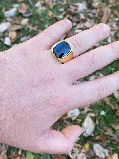 Italiano Silver, Inc 14k Gold Over Real Solid 925 Sterling Silver Black Onyx Stone Mens Signet Ring
