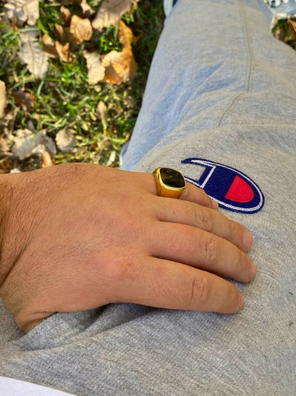 Italiano Silver, Inc 14k Gold Over Real Solid 925 Sterling Silver Black Onyx Stone Mens Signet Ring