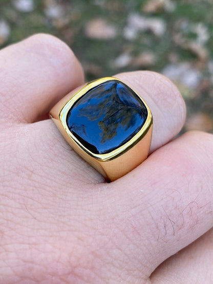 Italiano Silver, Inc 14k Gold Over Real Solid 925 Sterling Silver Black Onyx Stone Mens Signet Ring