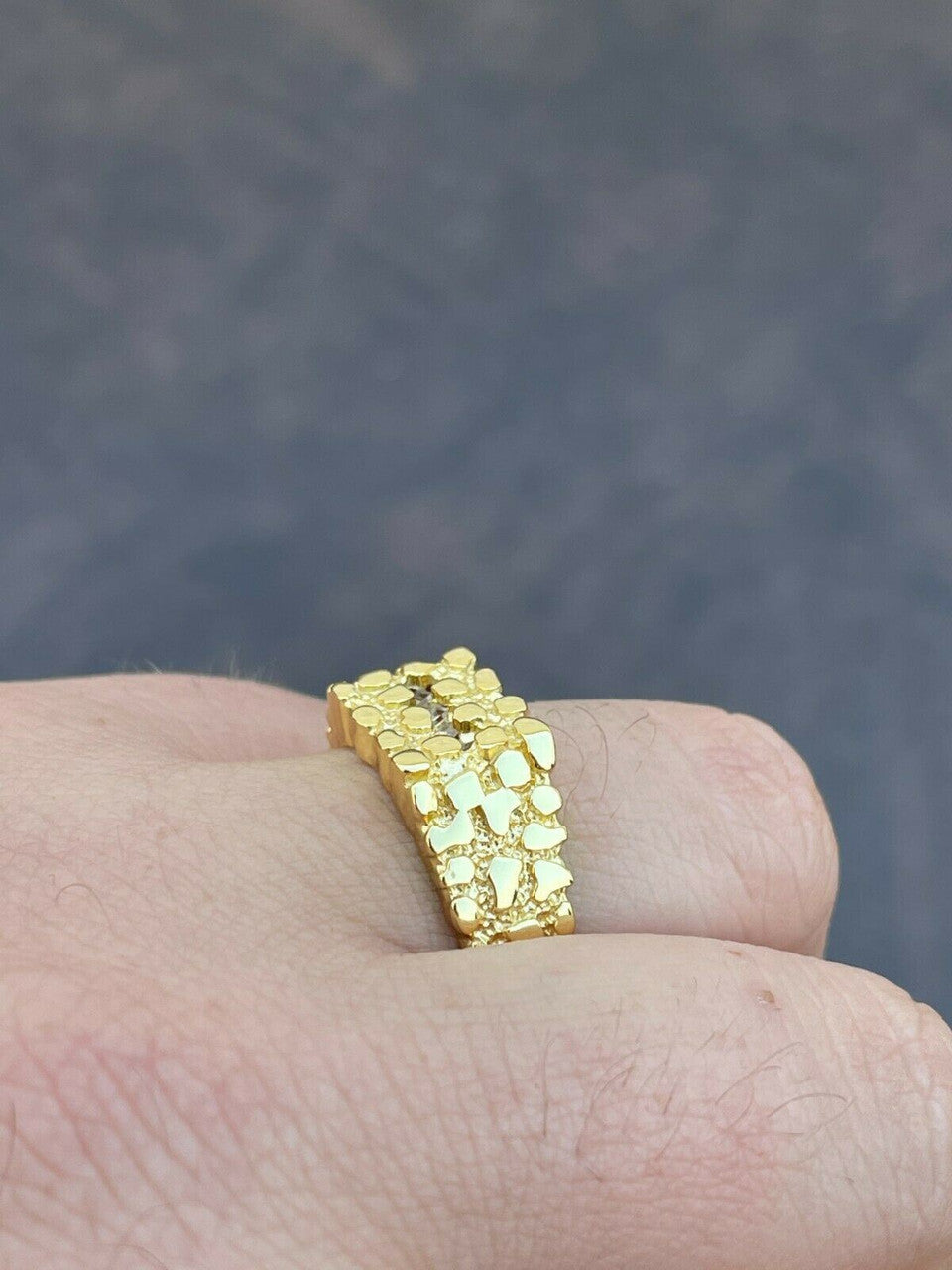 Italiano Silver, Inc 14k Gold Over REAL Solid 925 Sterling Silver Nugget Ring Iced Baguette Diamonds