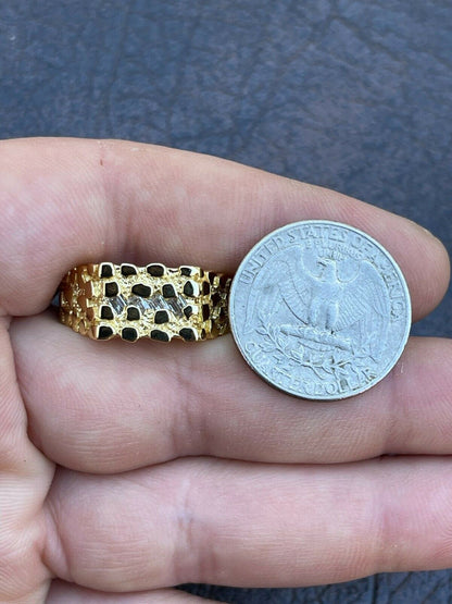 Italiano Silver, Inc 14k Gold Over REAL Solid 925 Sterling Silver Nugget Ring Iced Baguette Diamonds