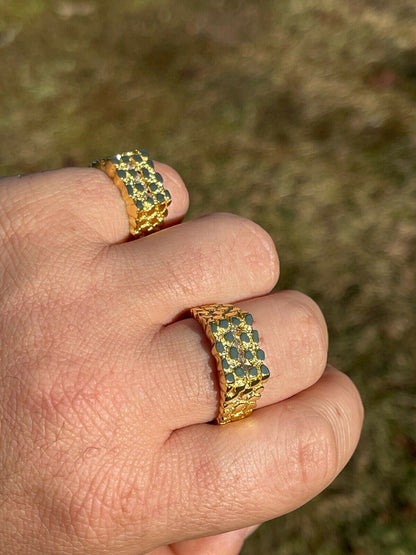 Italiano Silver, Inc 14k Gold Over REAL Solid 925 Sterling Silver Nugget Ring Iced Baguette Diamonds