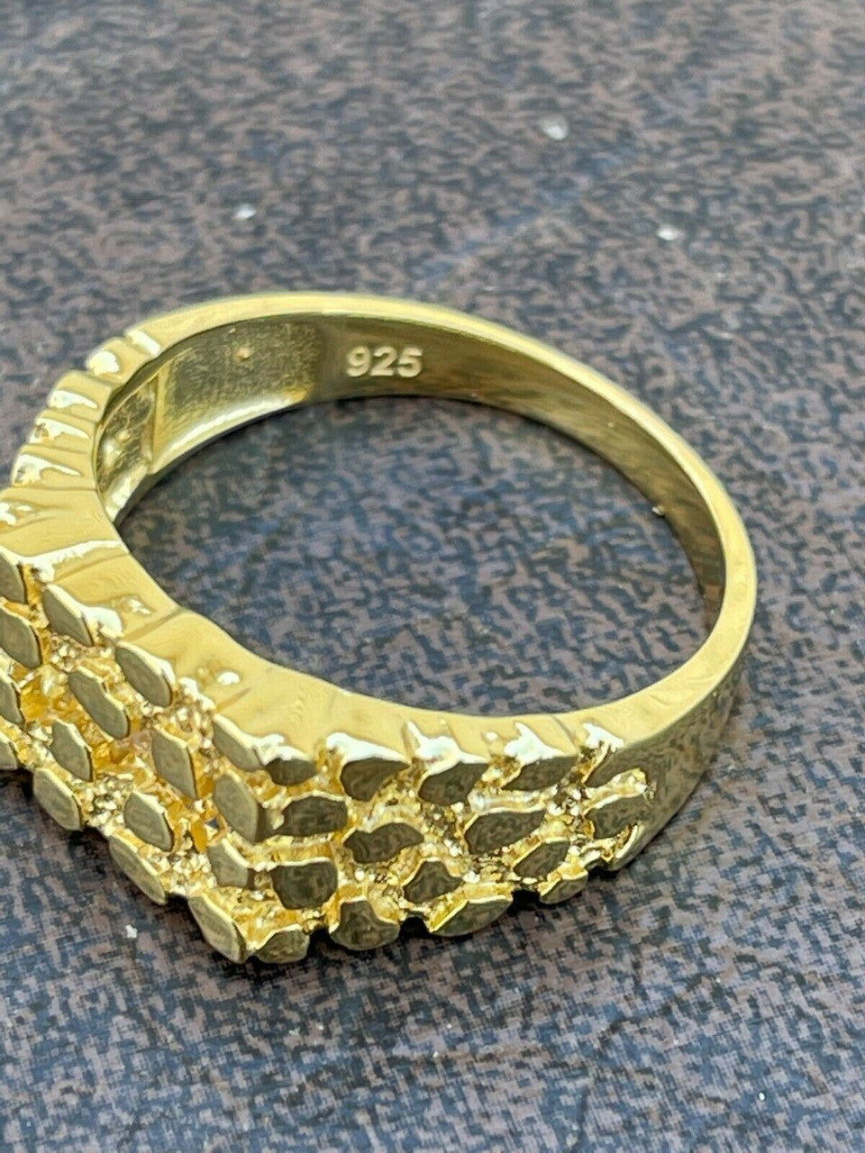 Italiano Silver, Inc 14k Gold Over REAL Solid 925 Sterling Silver Nugget Ring Iced Baguette Diamonds