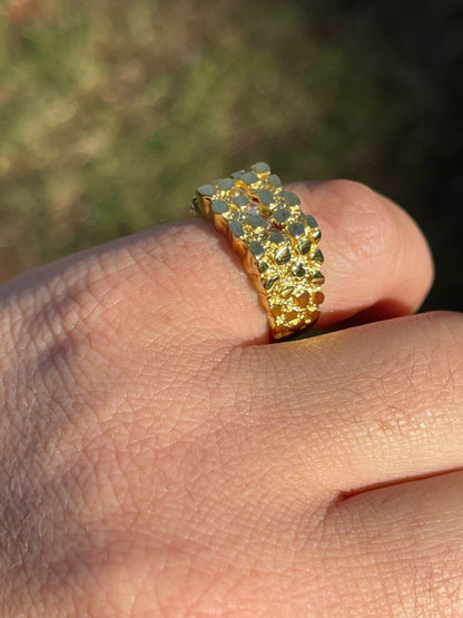 Italiano Silver, Inc 14k Gold Over REAL Solid 925 Sterling Silver Nugget Ring Iced Baguette Diamonds