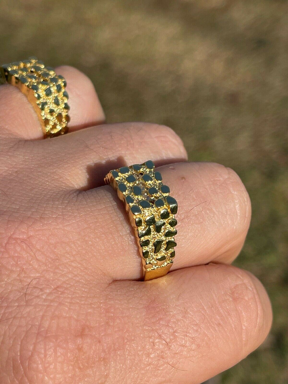 Italiano Silver, Inc 14k Gold Over REAL Solid 925 Sterling Silver Nugget Ring Iced Baguette Diamonds