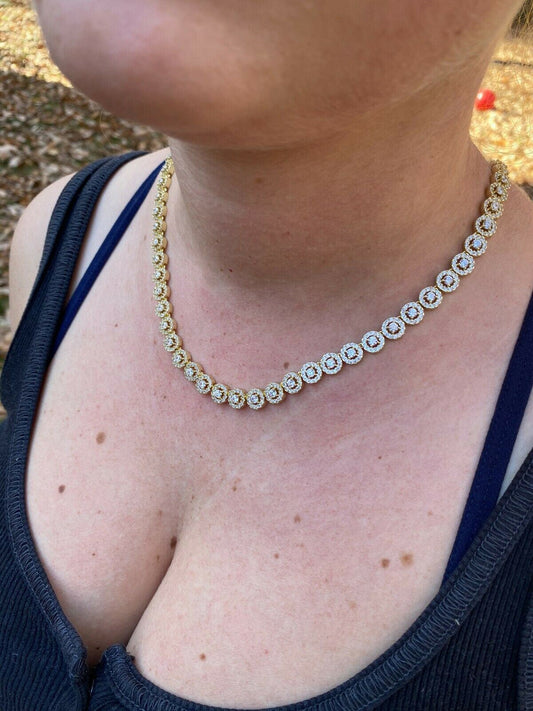 Italiano Silver, Inc 14k Gold Over Solid 925 Silver Tennis Chain Real Iced Flooded Out Diamond Choker