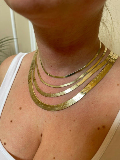 Italiano Silver, Inc 14k Gold Over Solid 925 Sterling Silver Herringbone Chain Necklace 3-9mm 14-28