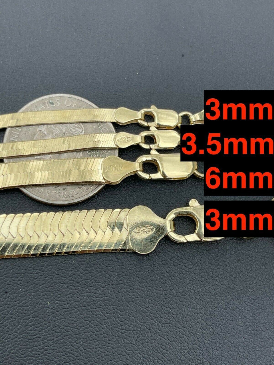 Italiano Silver, Inc 14k Gold Over Solid 925 Sterling Silver Herringbone Chain Necklace 3-9mm 14-28