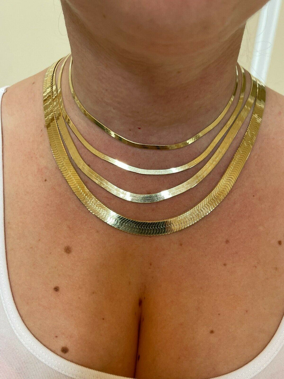 Italiano Silver, Inc 14k Gold Over Solid 925 Sterling Silver Herringbone Chain Necklace 3-9mm 14-28