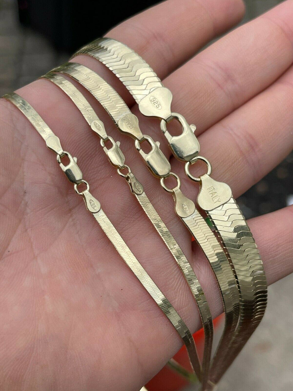 Italiano Silver, Inc 14k Gold Over Solid 925 Sterling Silver Herringbone Chain Necklace 3-9mm 14-28