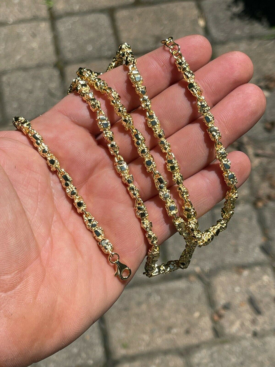 Italiano Silver, Inc 14k Gold Over Solid 925 Sterling Silver Nugget Link Chain Necklace 5mm 18-30