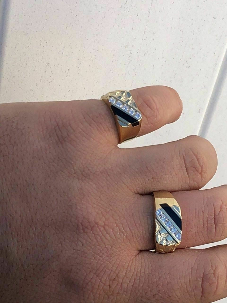 Italiano Silver, Inc 14k Gold Plated 925 Silver Nugget Black Onyx Iced Simulated Diamond Ring Hip Hop