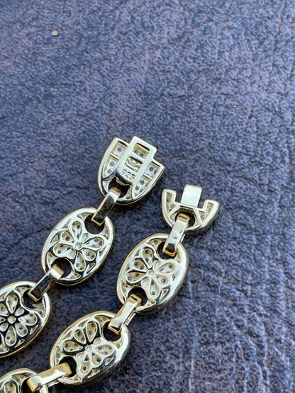 Italiano Silver, Inc 14k Gold Real 925 Sterling Silver Mens Iced Puffed Gucci Link Bracelet Diamond