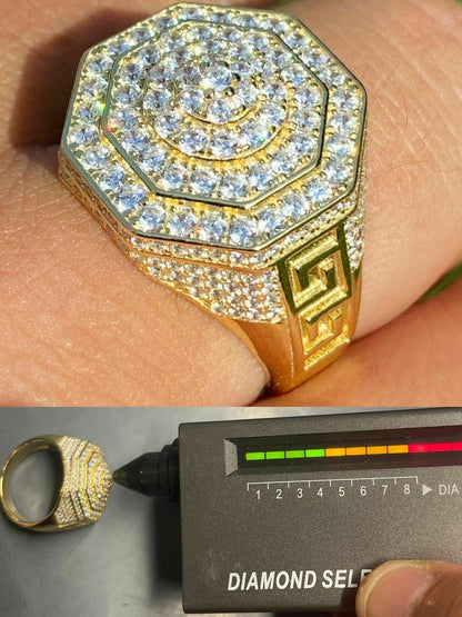 Italiano Silver, Inc 14k Gold Vermeil 925 Hip Hop RING Super Iced Moissanite Pass Diamond Test Pinky