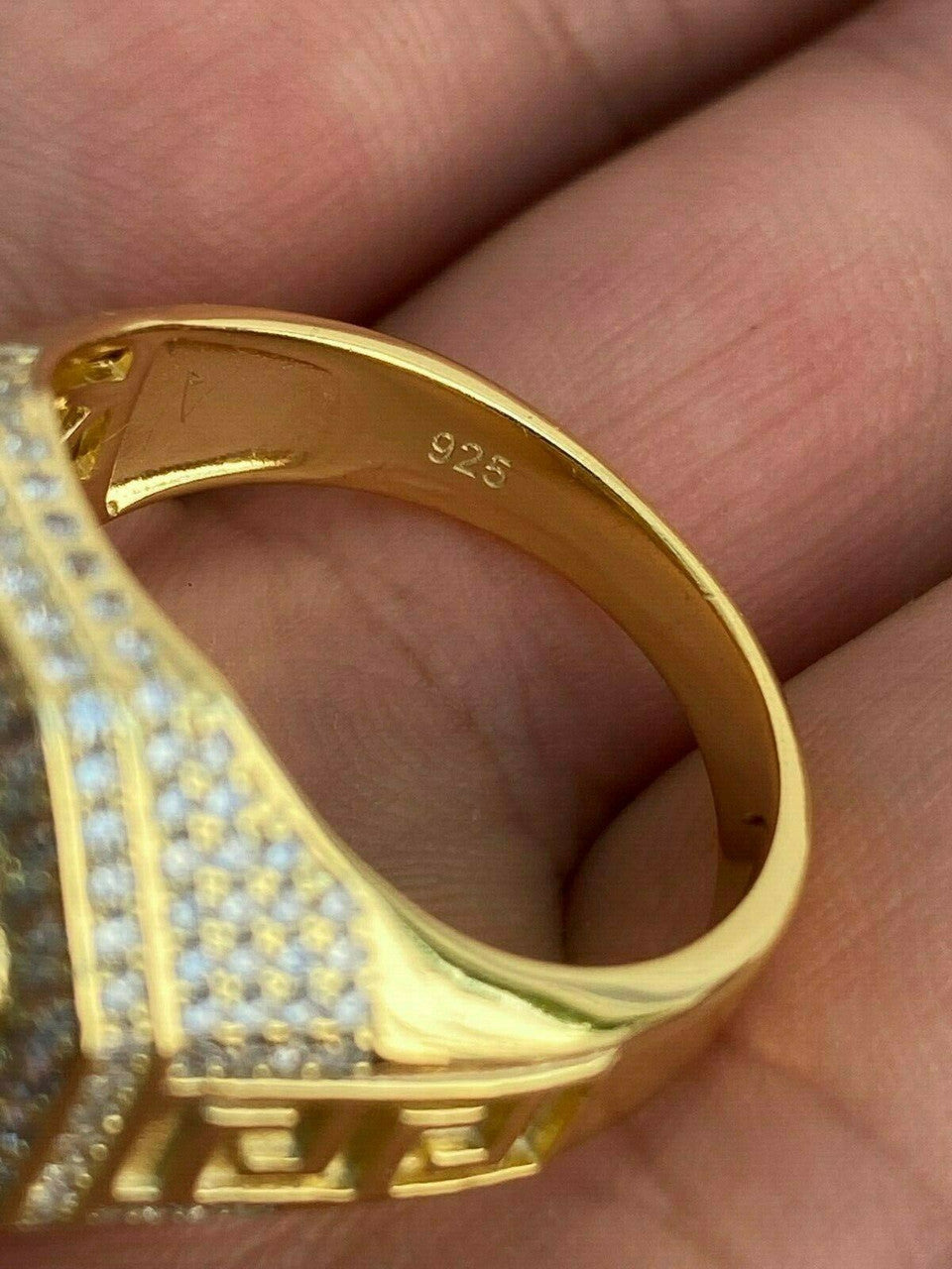 Italiano Silver, Inc 14k Gold Vermeil 925 Hip Hop RING Super Iced Moissanite Pass Diamond Test Pinky