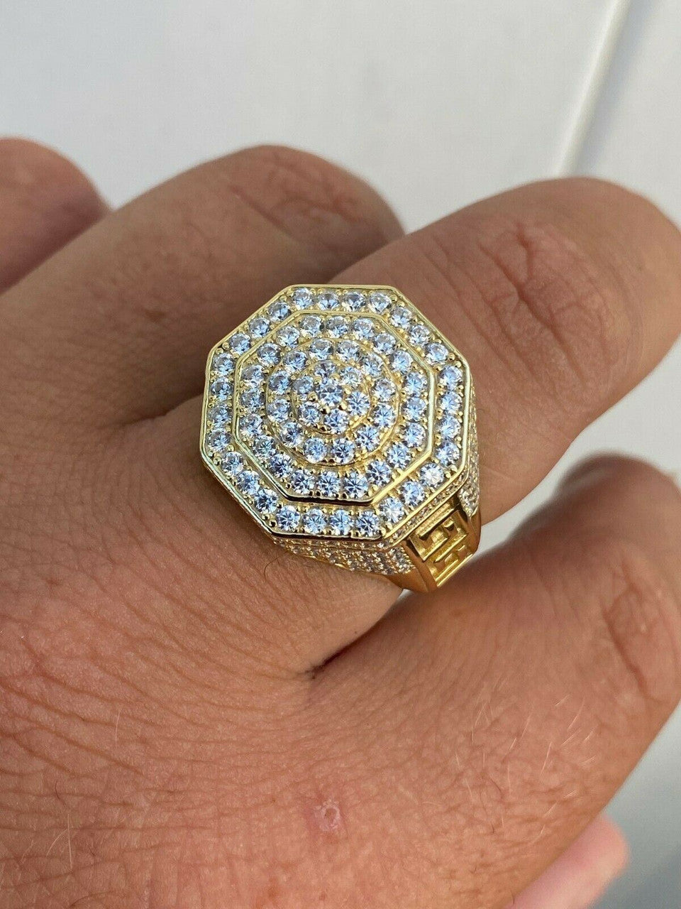 Italiano Silver, Inc 14k Gold Vermeil 925 Hip Hop RING Super Iced Moissanite Pass Diamond Test Pinky