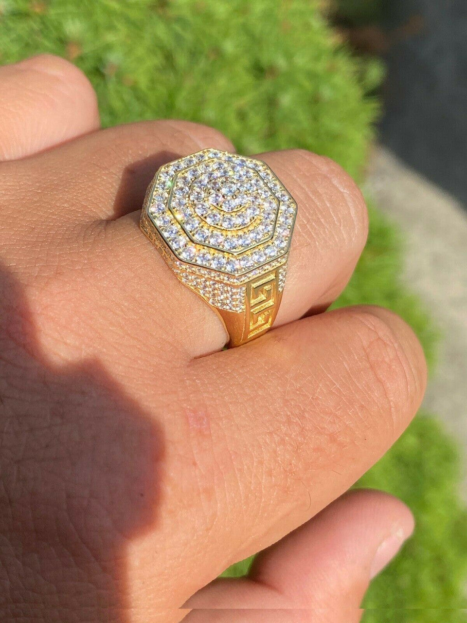 Italiano Silver, Inc 14k Gold Vermeil 925 Hip Hop RING Super Iced Moissanite Pass Diamond Test Pinky