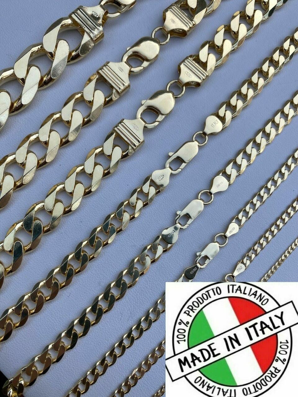 Italiano Silver, Inc 14k Gold Vermeil Over 925 Silver Miami Cuban Curb Link Chain Or Bracelet 2-16mm
