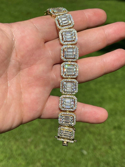 Italiano Silver, Inc 14k Gold Vermeil Real 925 Silver Baguette Chain 15mm Mens Iced Diamond Necklace