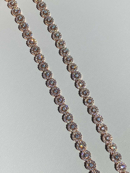 Italiano Silver, Inc 14k Rose Gold Solid 925 Silver Tennis Chain Real Iced Flooded Out Diamond Choker