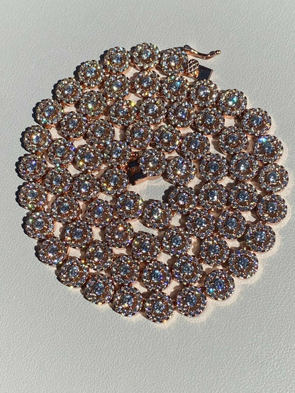 Italiano Silver, Inc 14k Rose Gold Solid 925 Silver Tennis Chain Real Iced Flooded Out Diamond Choker