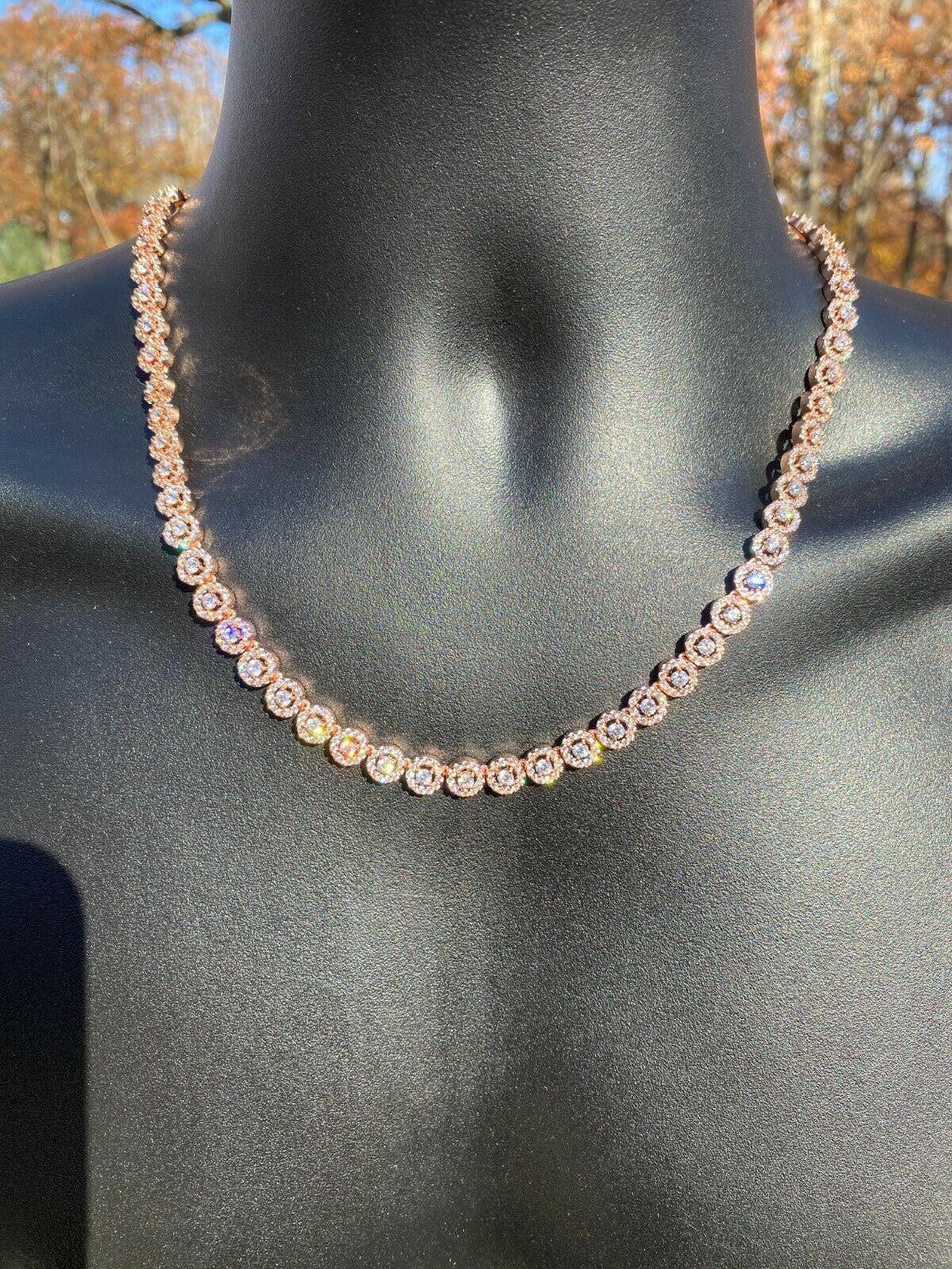 Italiano Silver, Inc 14k Rose Gold Solid 925 Silver Tennis Chain Real Iced Flooded Out Diamond Choker
