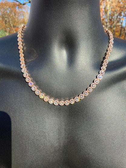 Italiano Silver, Inc 14k Rose Gold Solid 925 Silver Tennis Chain Real Iced Flooded Out Diamond Choker