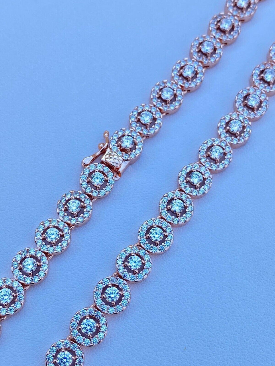 Italiano Silver, Inc 14k Rose Gold Solid 925 Silver Tennis Chain Real Iced Flooded Out Diamond Choker