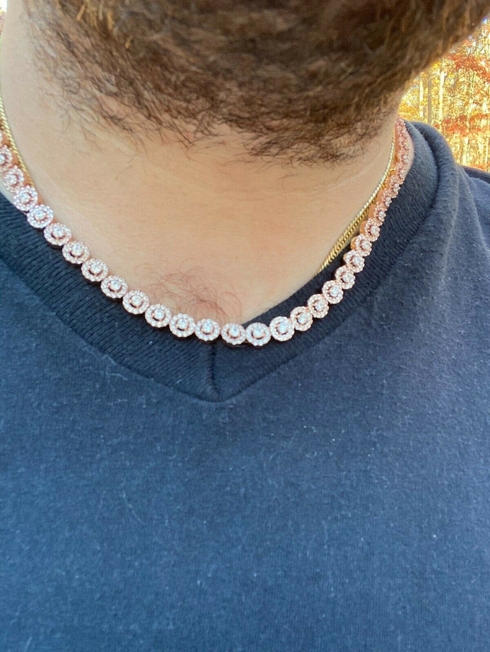Italiano Silver, Inc 14k Rose Gold Solid 925 Silver Tennis Chain Real Iced Flooded Out Diamond Choker