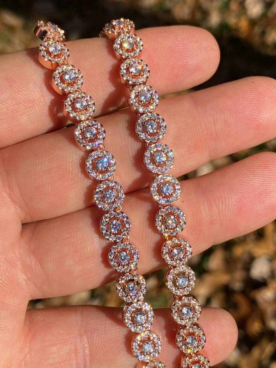 Italiano Silver, Inc 14k Rose Gold Solid 925 Silver Tennis Chain Real Iced Flooded Out Diamond Choker