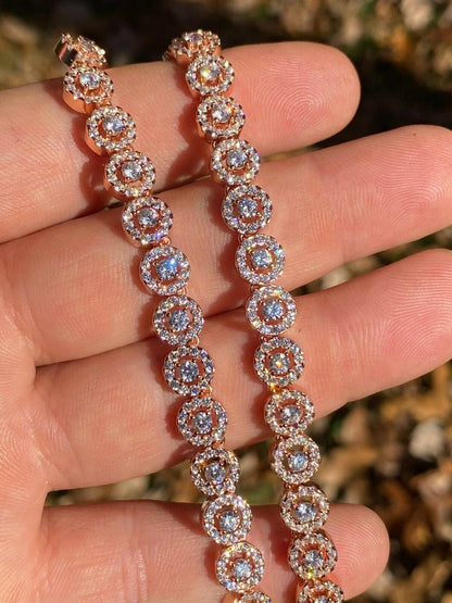 Italiano Silver, Inc 14k Rose Gold Solid 925 Silver Tennis Chain Real Iced Flooded Out Diamond Choker