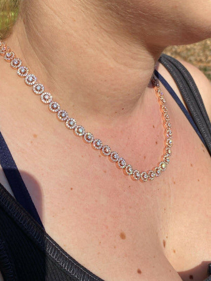 Italiano Silver, Inc 14k Rose Gold Solid 925 Silver Tennis Chain Real Iced Flooded Out Diamond Choker