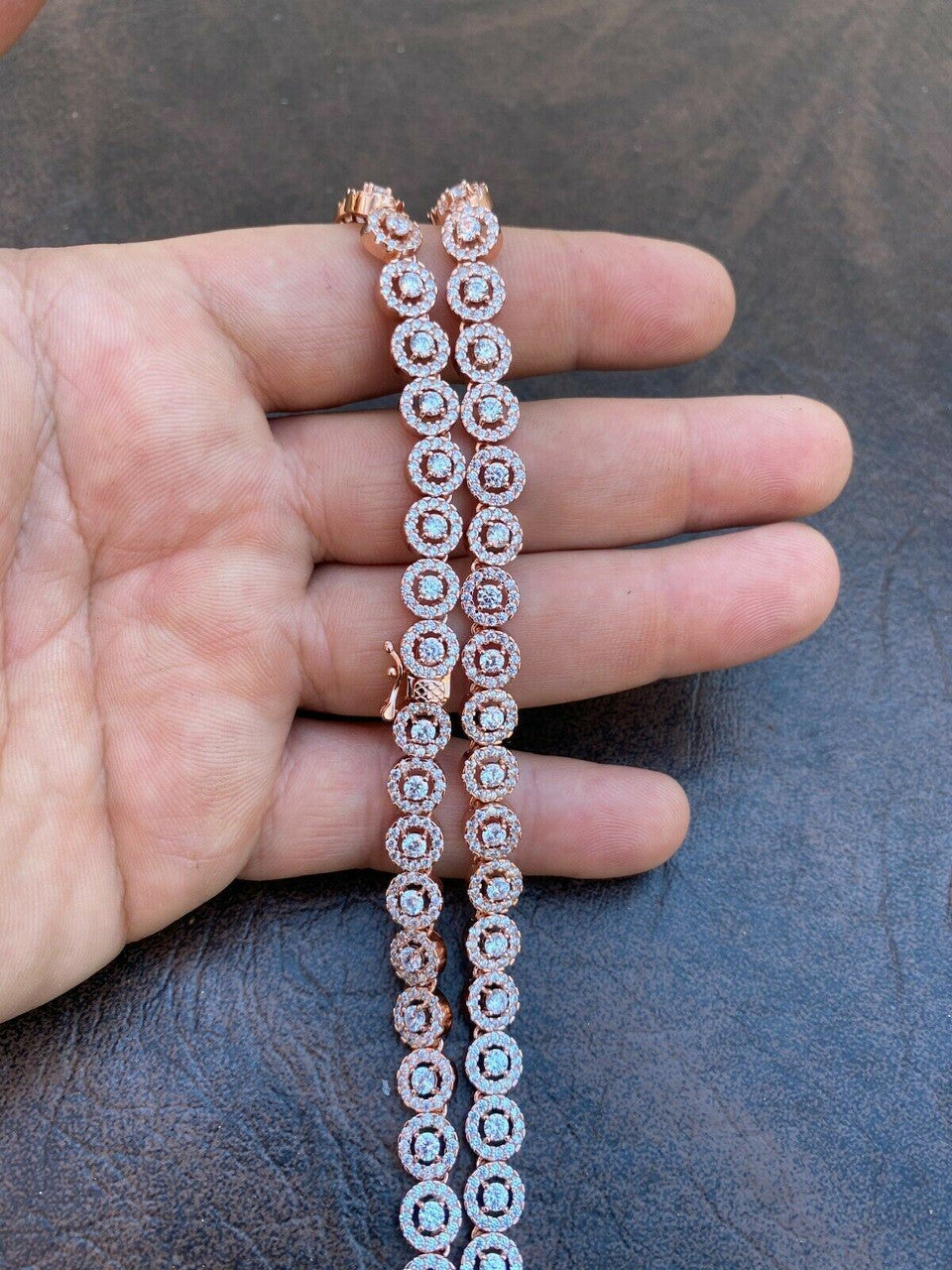 Italiano Silver, Inc 14k Rose Gold Solid 925 Silver Tennis Chain Real Iced Flooded Out Diamond Choker