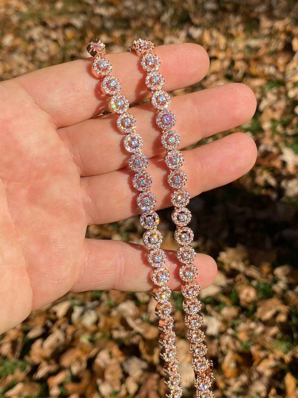 Italiano Silver, Inc 14k Rose Gold Solid 925 Silver Tennis Chain Real Iced Flooded Out Diamond Choker