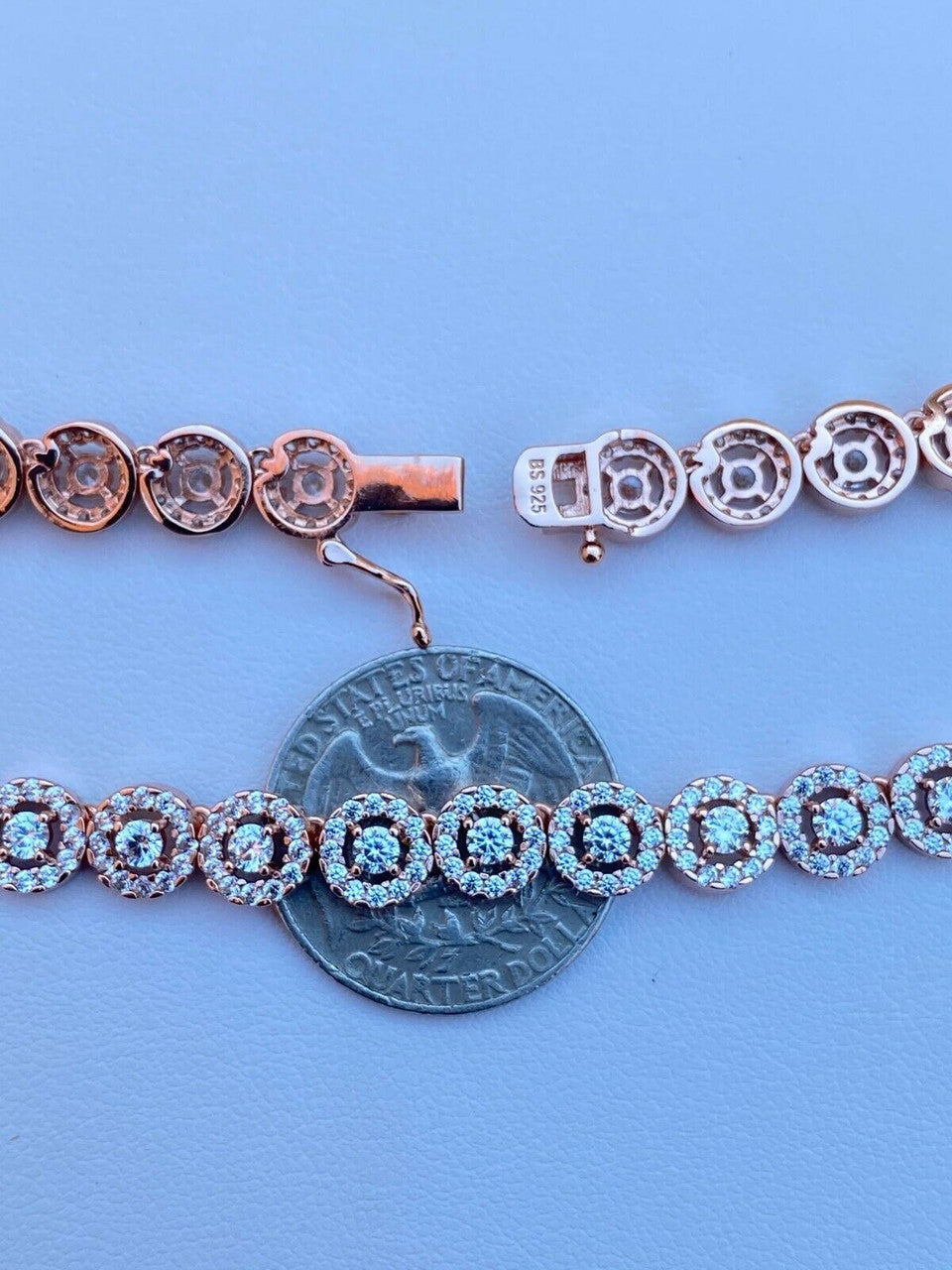 Italiano Silver, Inc 14k Rose Gold Solid 925 Silver Tennis Chain Real Iced Flooded Out Diamond Choker