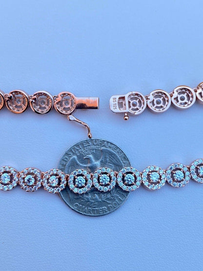 Italiano Silver, Inc 14k Rose Gold Solid 925 Silver Tennis Chain Real Iced Flooded Out Diamond Choker