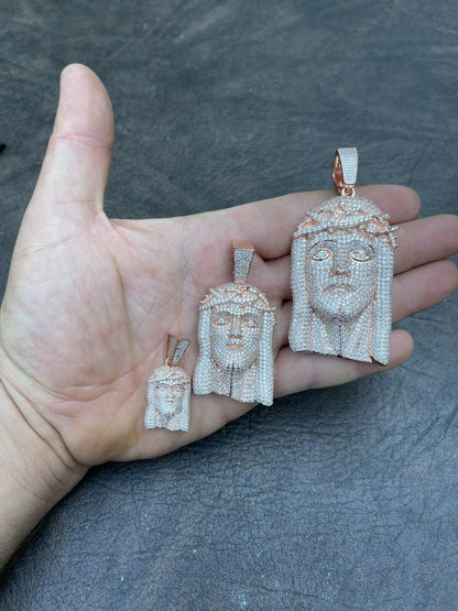 Italiano Silver, Inc 14k Rose Gold Vermeil Fully Iced MOISSANITE Jesus Piece Pendant Diamond Tester 