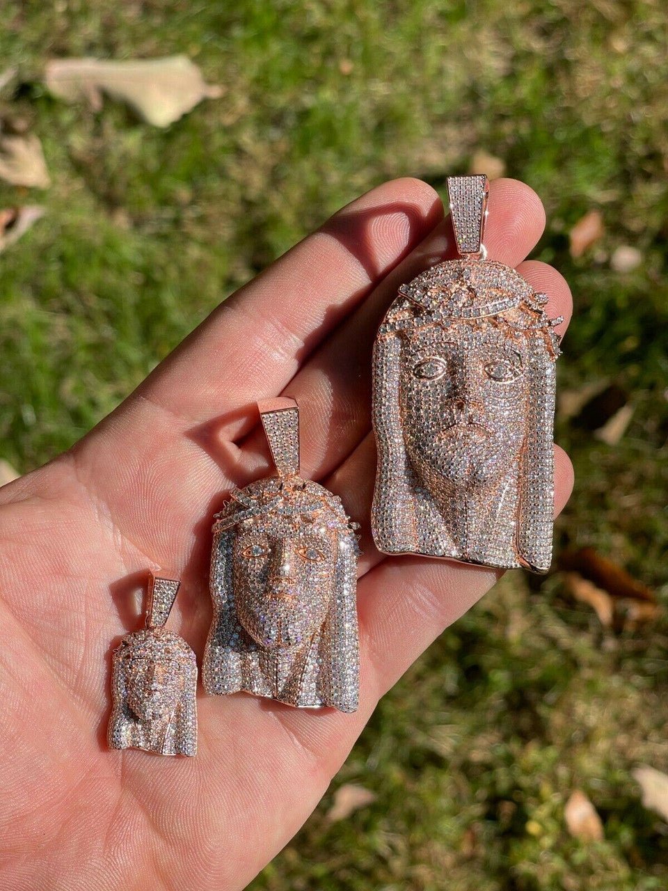 Italiano Silver, Inc 14k Rose Gold Vermeil Fully Iced MOISSANITE Jesus Piece Pendant Diamond Tester 