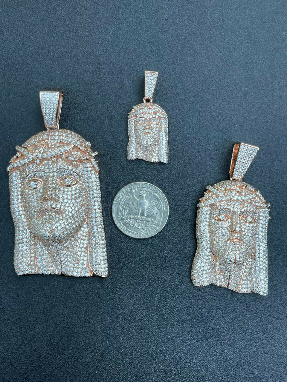 Italiano Silver, Inc 14k Rose Gold Vermeil Fully Iced MOISSANITE Jesus Piece Pendant Diamond Tester 