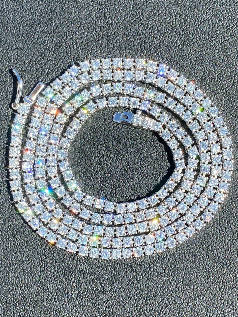 Italiano Silver, Inc 2mm MOISSANITE Tennis Necklace Passes Diamond Tester