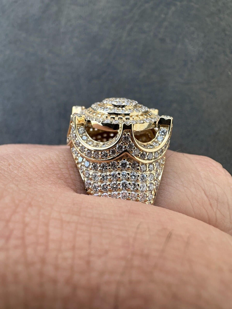 Italiano Silver, Inc. 3.38ct Real Diamond Hip Hop Solid 14k Yellow Gold Iced King Crown Micropave Ring