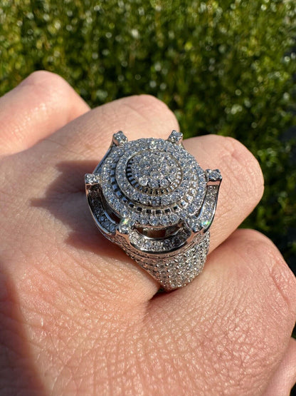 Italiano Silver, Inc. 3.38ct Real VVS Diamond Hip Hop Solid 925 Natural Silver Iced King Crown Ring