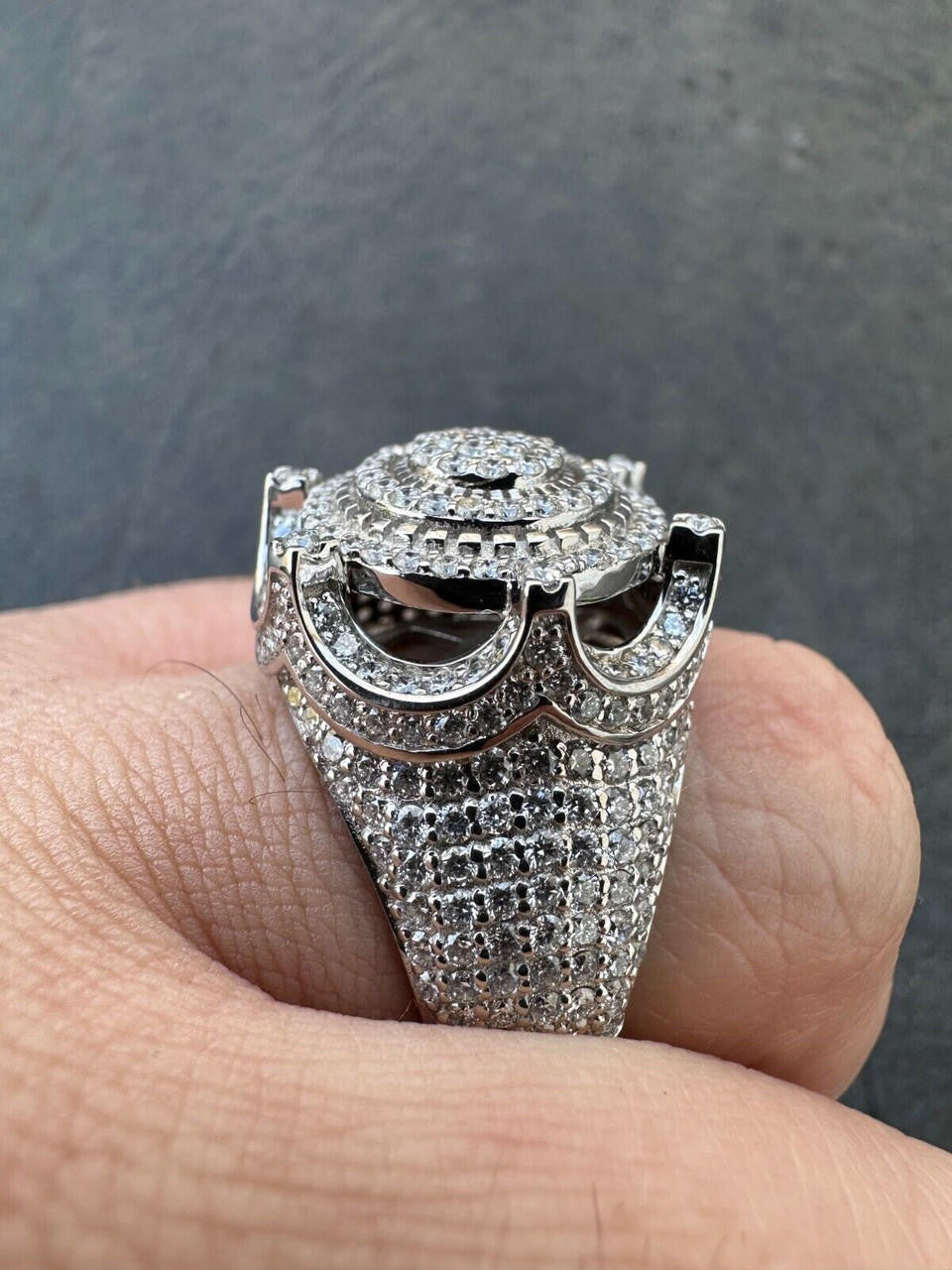 Italiano Silver, Inc. 3.38ct Real VVS Diamond Hip Hop Solid 925 Natural Silver Iced King Crown Ring