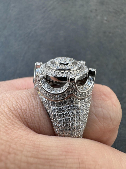 Italiano Silver, Inc. 3.38ct Real VVS Diamond Hip Hop Solid 925 Natural Silver Iced King Crown Ring